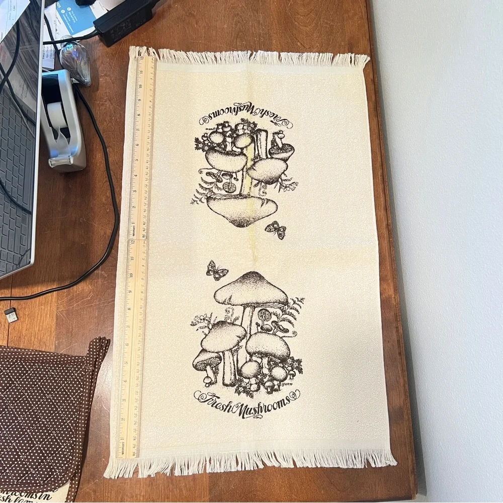 Vintage‎ Mushroom Print Kitchen Towel Mitt Hot Pad Set of 3 Cannon GWEN Artist